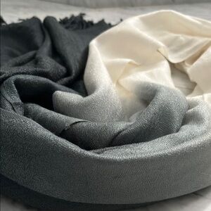 Pashmina Green-Silver-White Gradient Scarf with Fringe